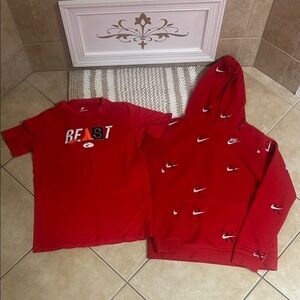 Nike Red Hoodie and T-Shirt Set